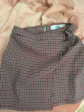 Hollister Red, Black & White Gingham Mini Skirt with D-Ring Belt
